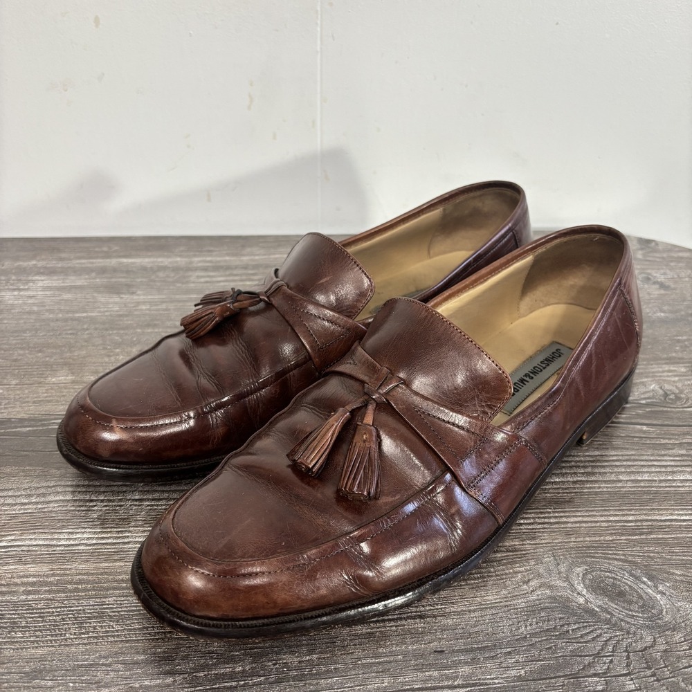 Johnston & Murphy 15 1346 Shoes Mens 12 M Brown Leather Tassel Loafers Slip On